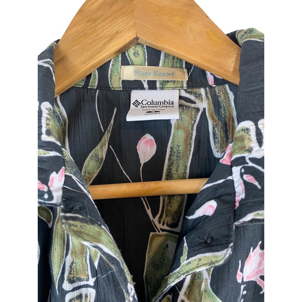 Columbia River Resort s shirt top bamboo black pink green - Picture 2 of 6